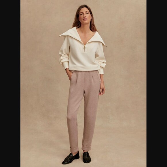 Varley Vine Half Zip Pullover Ottoman Rib Knit Oversized Spread Collar Ivory - Picture 10 of 14